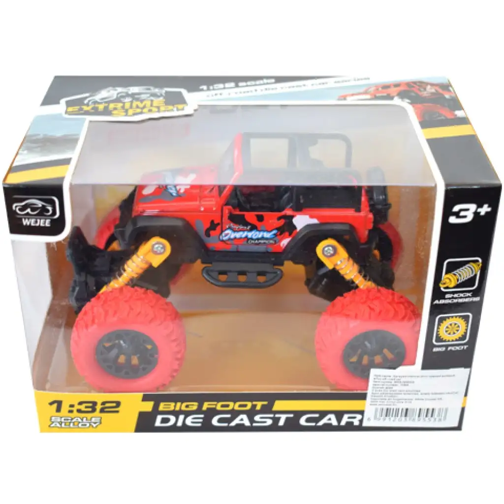 Off-Road hátrahúzós piros Jeep terepjáró 1/32 kép 1