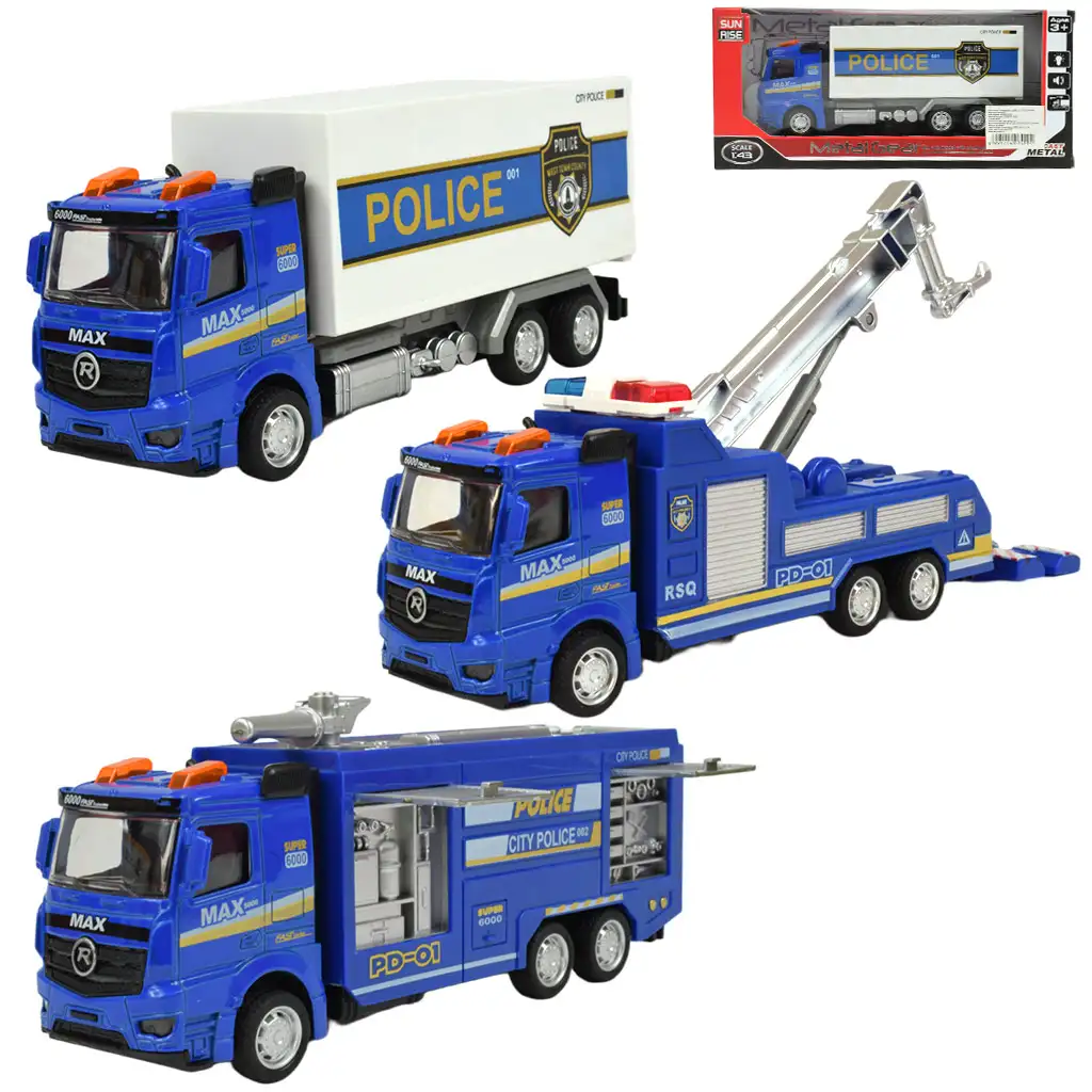 Police Set: Lendkerekes rendőrségi teherautó fénnyel és hanggal többféle változatban 19cm 1db kép 1