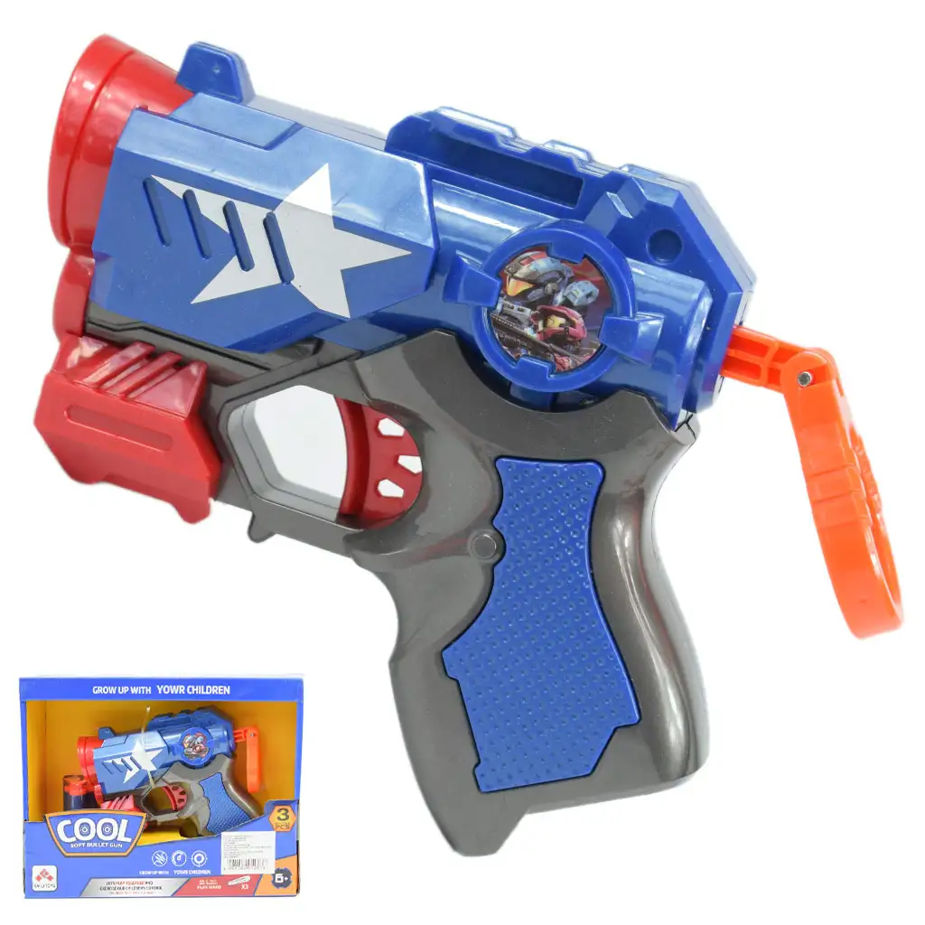 Cool Soft Bullet Gun: Kisméretű szivacslövő fegyver töltényekkel kék színben 14cm kép 1