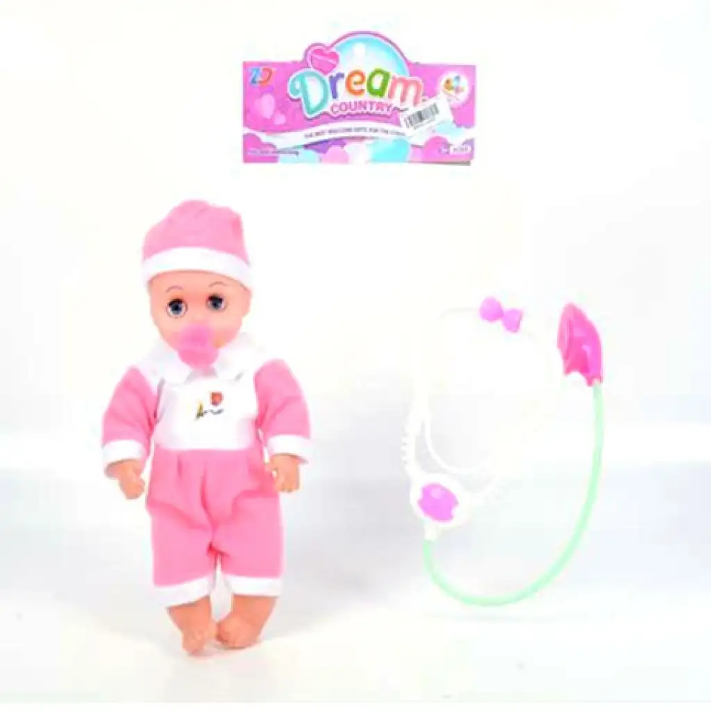 Rózsaszín ruhás baba sztetoszkóppal 31cm kép 1