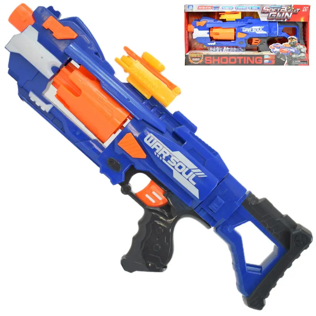 Soft Bullet Gun: Forgótáras manuális szivacslövő fegyver töltényekkel 44cm kép 1