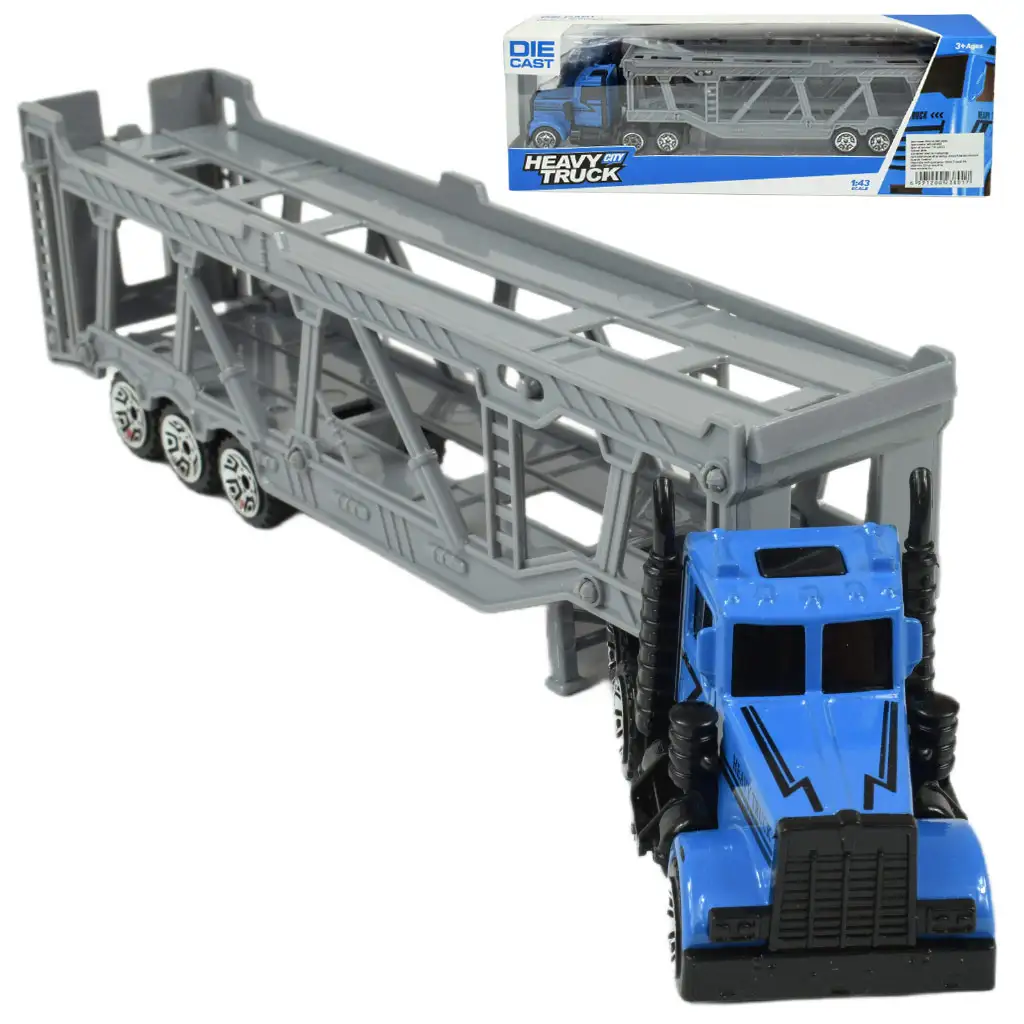 City Truck: Kék autószállító csőrös kamion 22cm kép 1