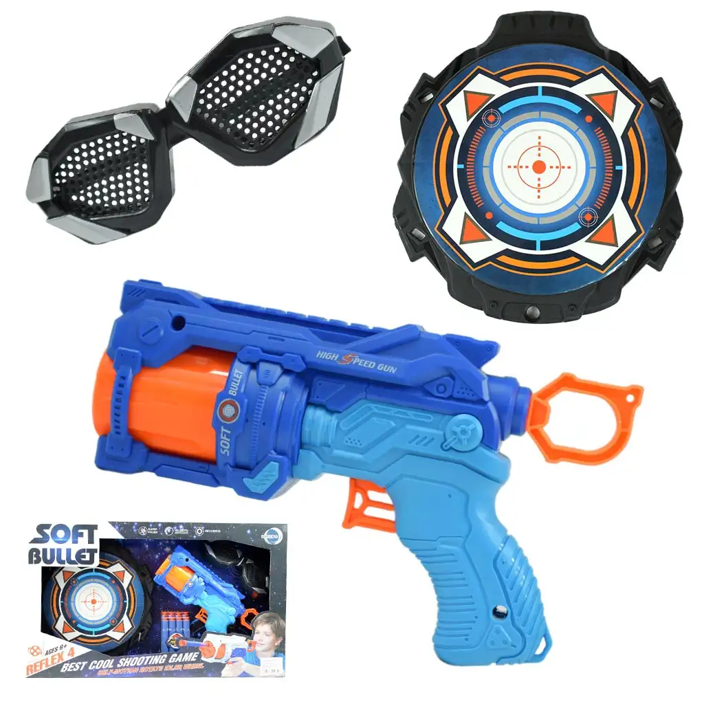 Soft Bullet: Reflex 4 manuális forgótáras szivacslövő fegyver céltáblával 22cm kép 1