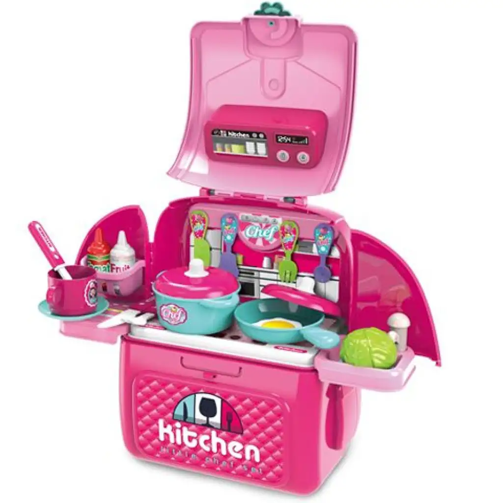 Pink hordozható 2az1-ben játékkonyha szett hátizsákban kép 1