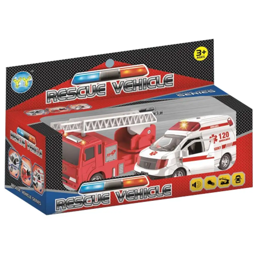 Rescue Vehicle 2db-os tűzoltó és mentőautó szett fénnyel és hanggal kép 1