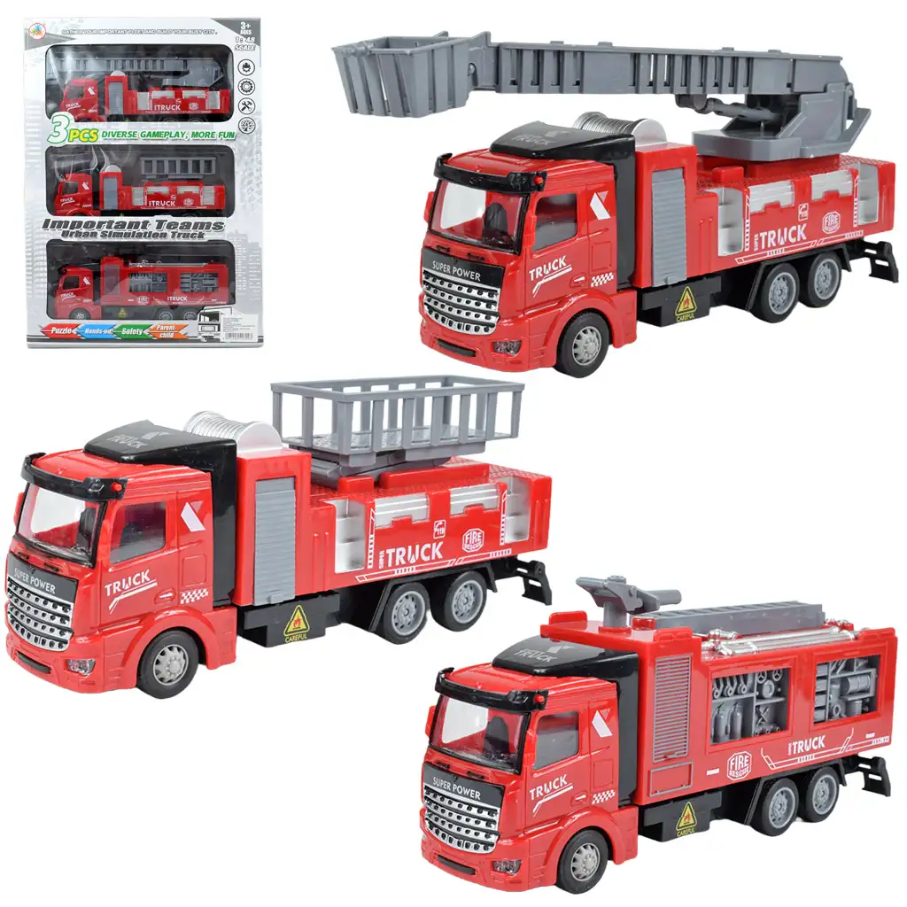 Fire Truck: Hátrahúzós 3db-os tűzoltóautó szett kép 1
