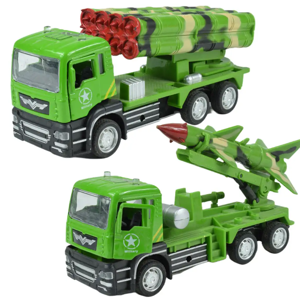 Military Truck: Hátrahúzós katonai teherautó rakétával kétféle változatban 14cm kép 1