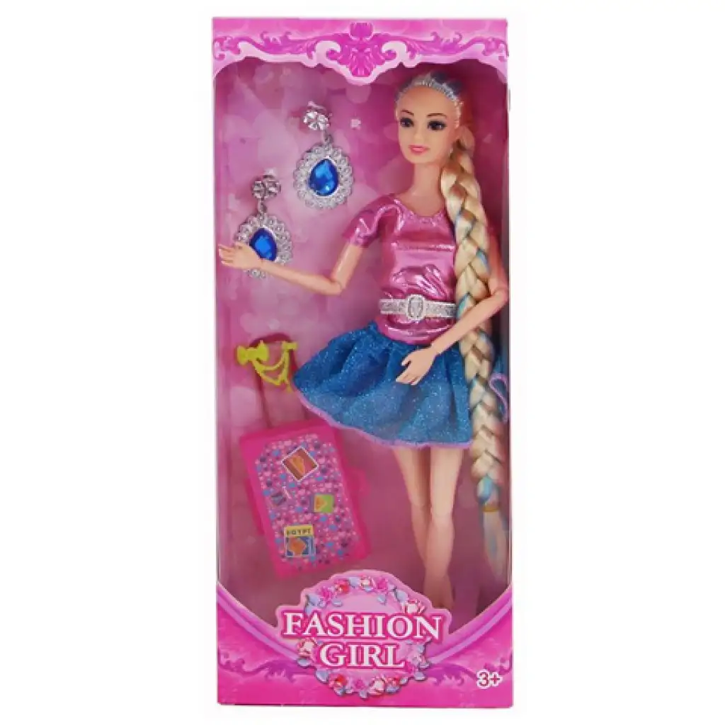 Fashion Girl divatbaba bőrönddel és fülbevalóval 29cm kép 1