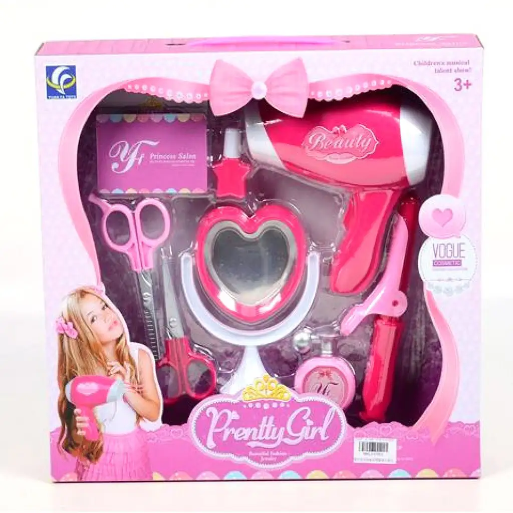 Pretty Girl pink fodrász szett ollóval és hajszárítóval kép 1