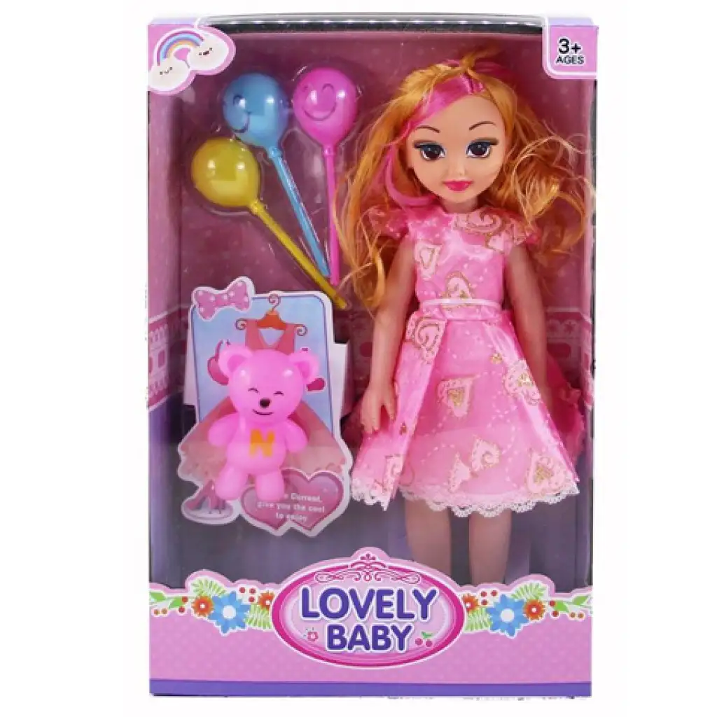 Lovely Baby rózsaszín ruhás baba kiegészítőkkel és hanggal kép 1
