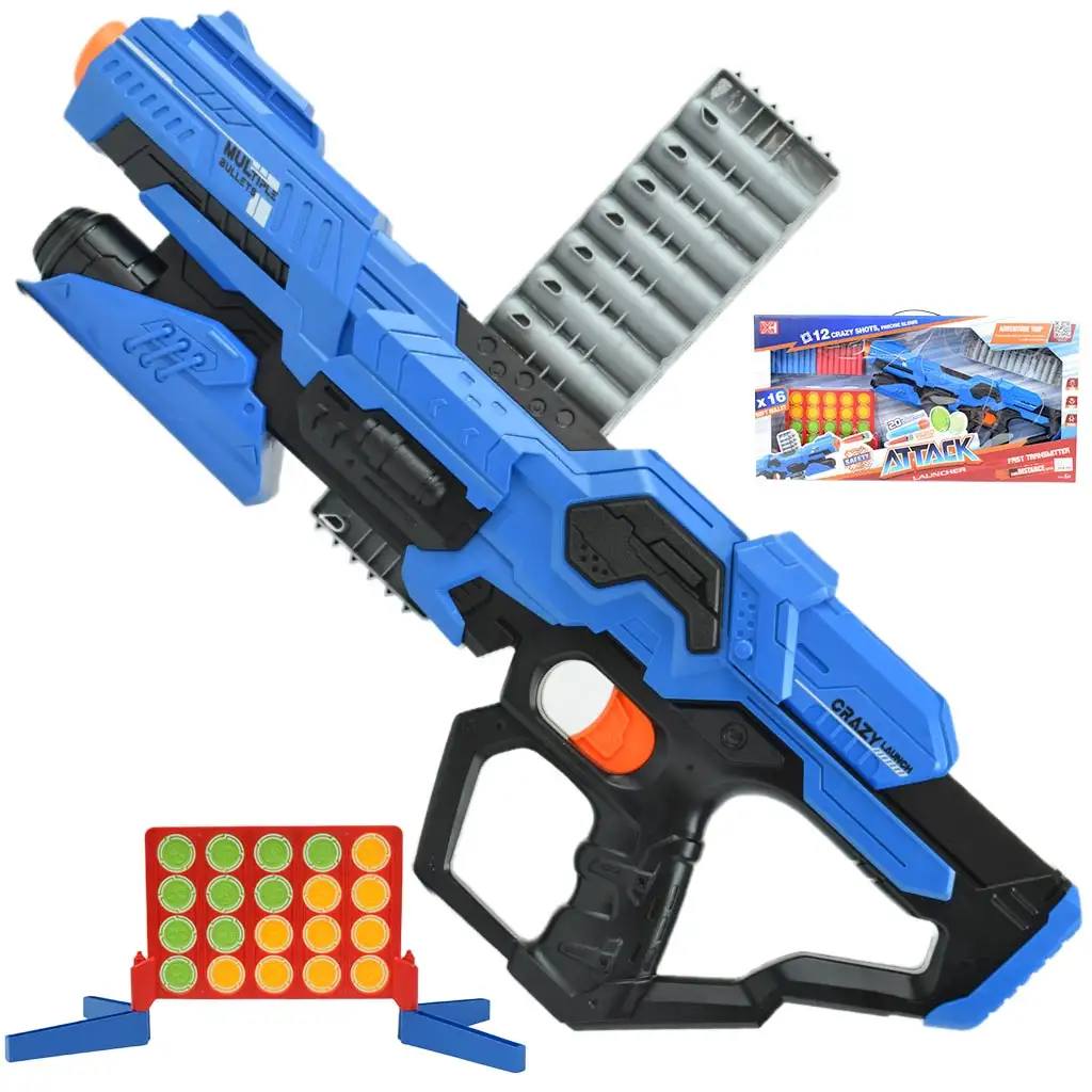 Attack Launcher: Manuális szivacslövő fegyver zsetonos céltáblával és tölténnyel 49cm kép 1