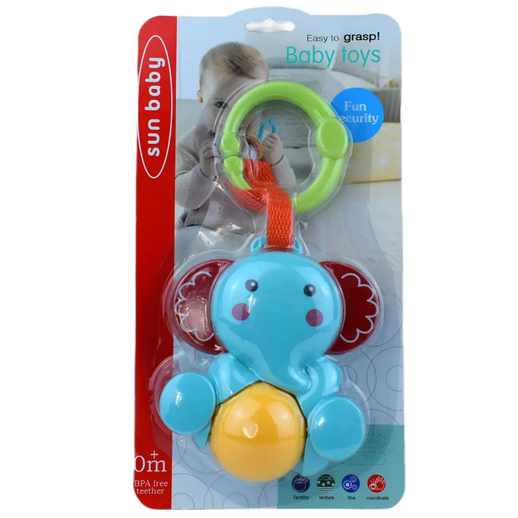 Sun Baby: Vidám elefánt BPA mentes bébi csörgő, forgó gömbbel kép 4