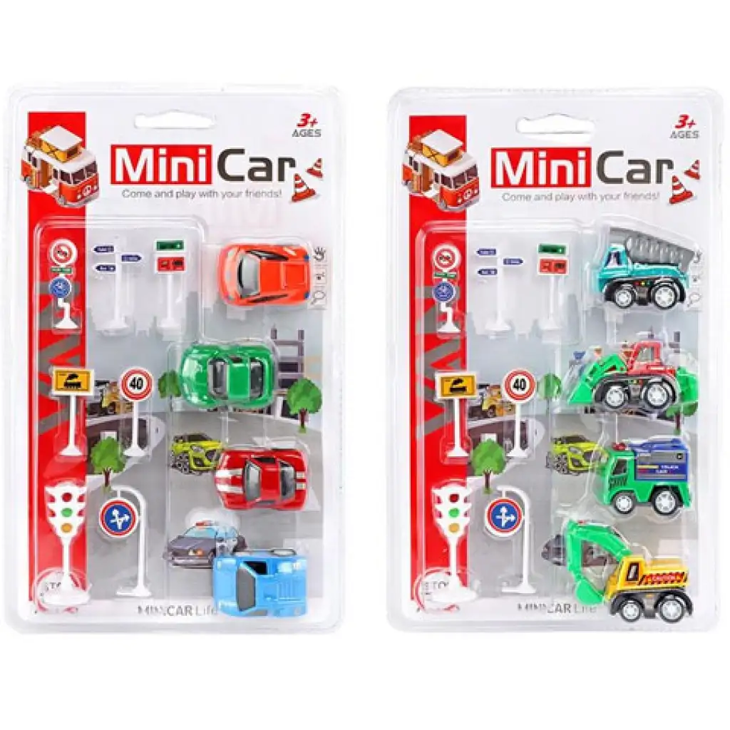 Mini Car: Hátrahúzós kisautó szett 4db-os kétféle változatban kép 1