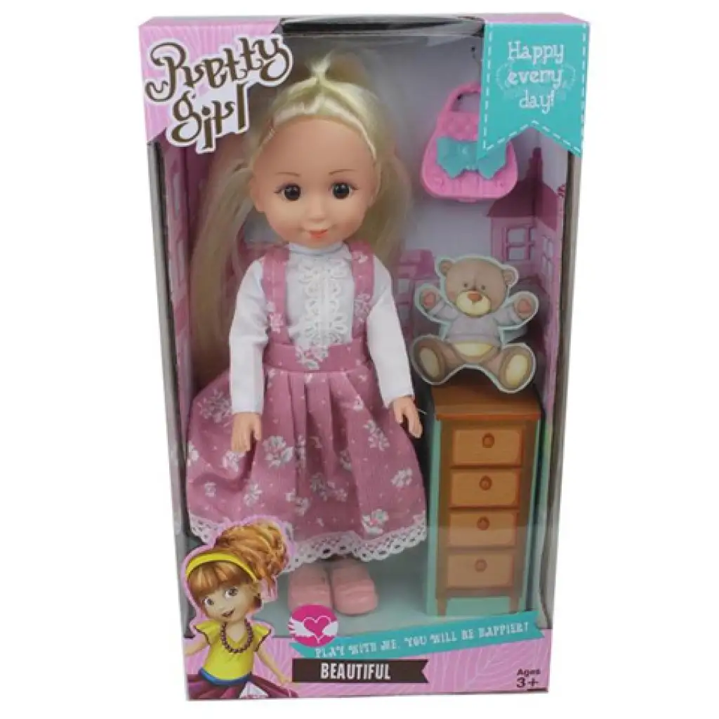 Pretty Girl szőke hajú baba kézitáskával kép 1
