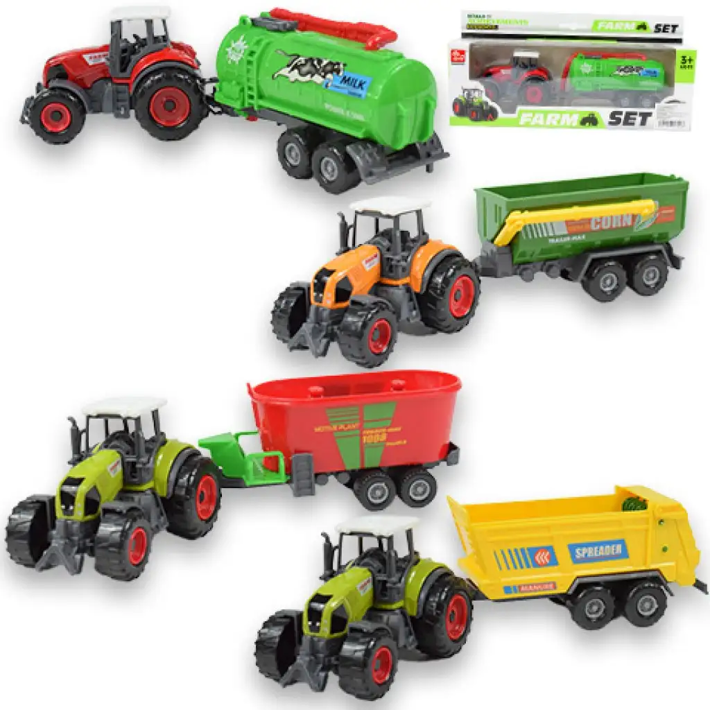 Farm Set: Mezőgazdasági traktor utánfutóval négyféle változatban 22cm kép 1