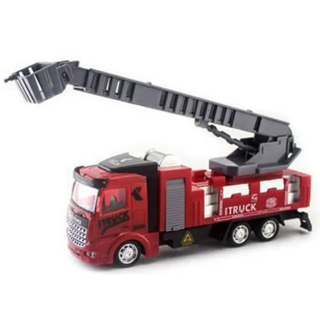 Hátrahúzós emelőkosaras tűzoltó kisautó 20cm kép 1