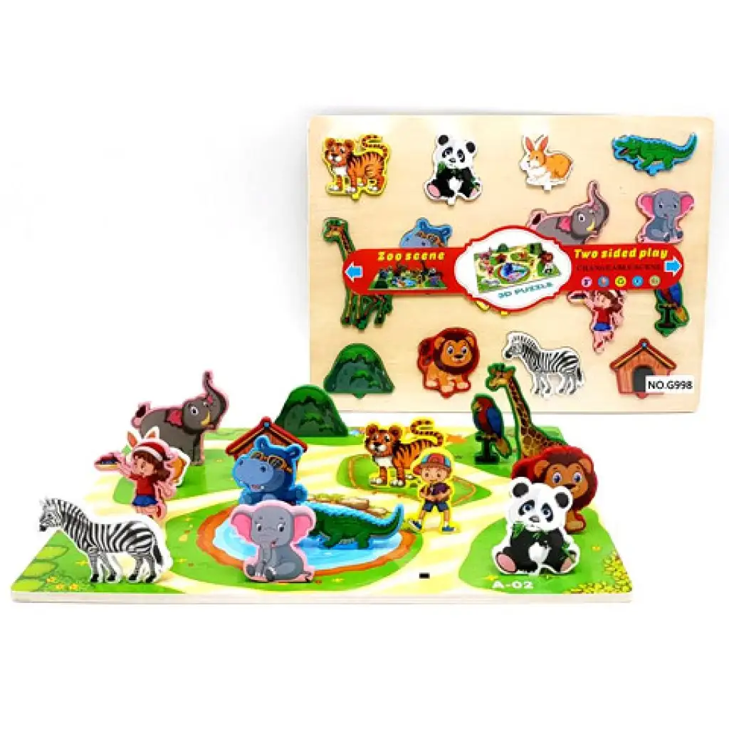 Állatos fa formaillesztő kétoldalú puzzle kép 1