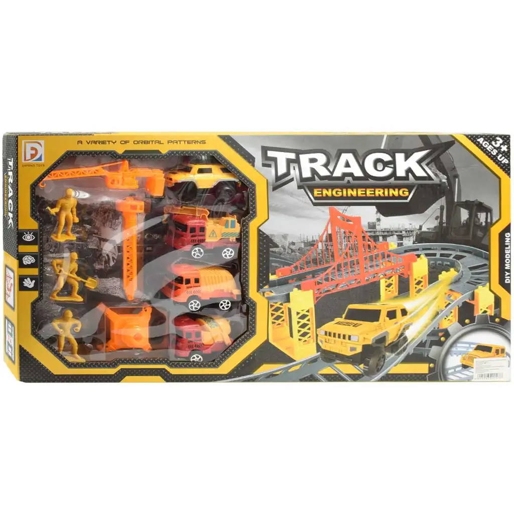 Track Engineering versenypálya szett építőipari munkagépekkel és munkásokkal 89db-os szett kép 1