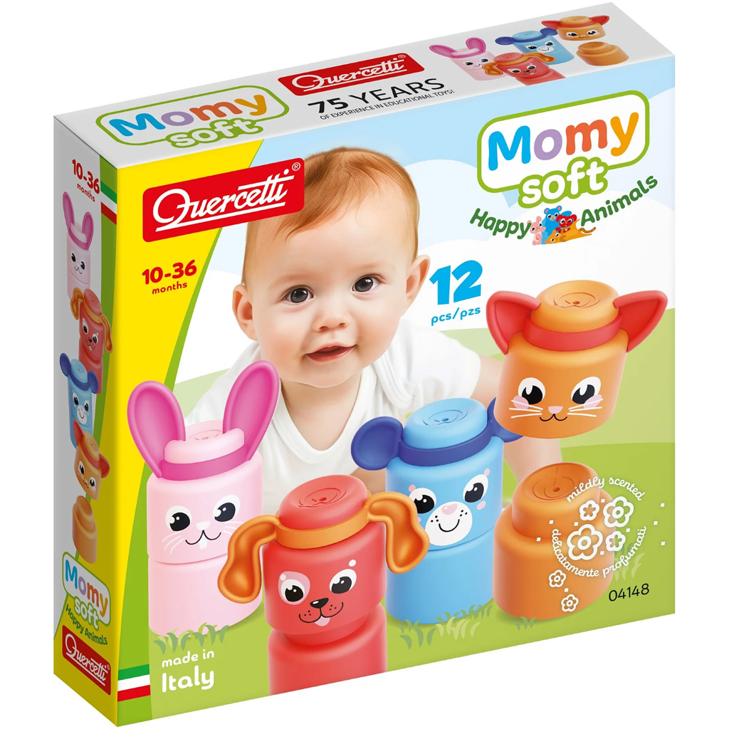 Quercetti: Momy Soft boldog állatok 12 db-os puha építőkocka szett kép 1