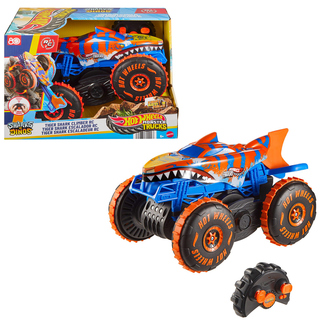 Hot Wheels Monster Trucks: Mega Tiger Shark RC távirányítós autó - Mattel kép 1