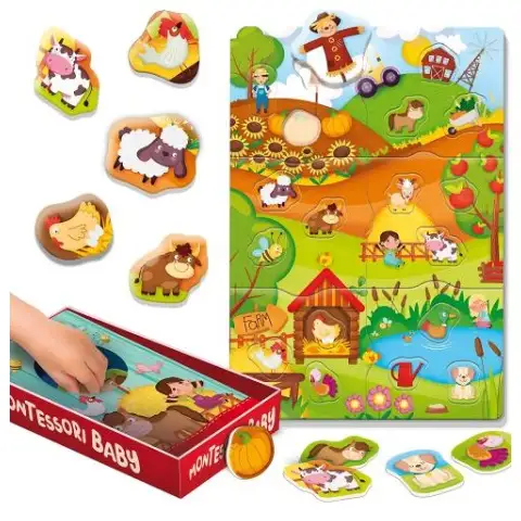 Montessori: Baby Box készségfejlesztő formaillesztő puzzle - Farm - Lisciani kép 2