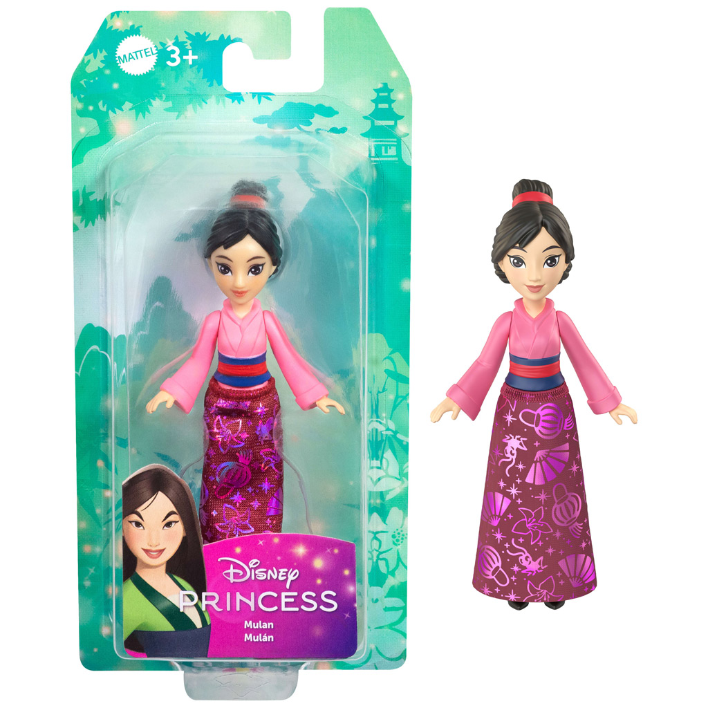 Disney hercegnők: Mini Mulan hercegnő baba fényes szoknyával - Mattel kép 1