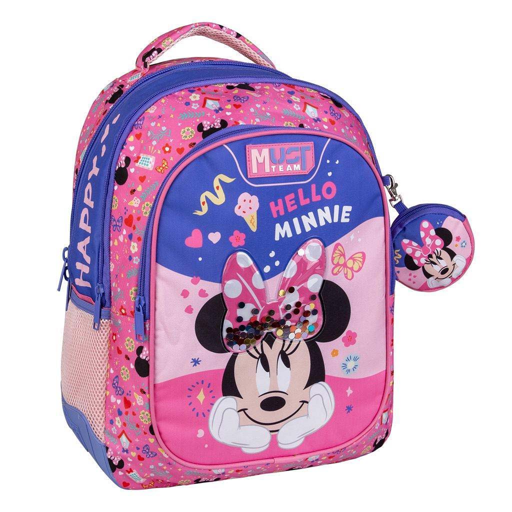Luna: Must Team Hello Minnie egeres lekerekített 3 rekeszes iskolatáska, hátizsák 32x18x43cm kép 1