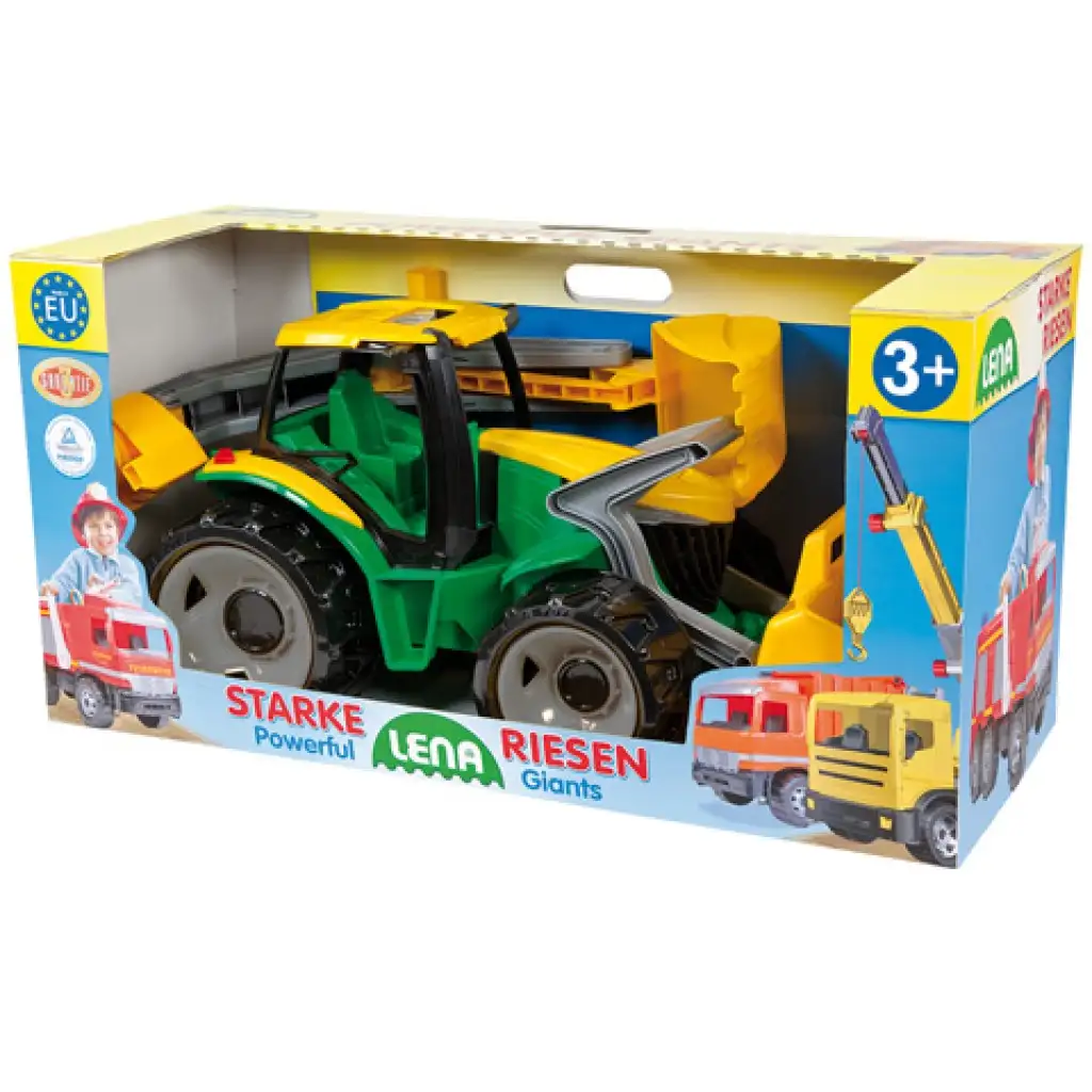 LENA: Óriás traktor homlokrakodóval és markolókanállal sárga/zöld 65cm kép 2