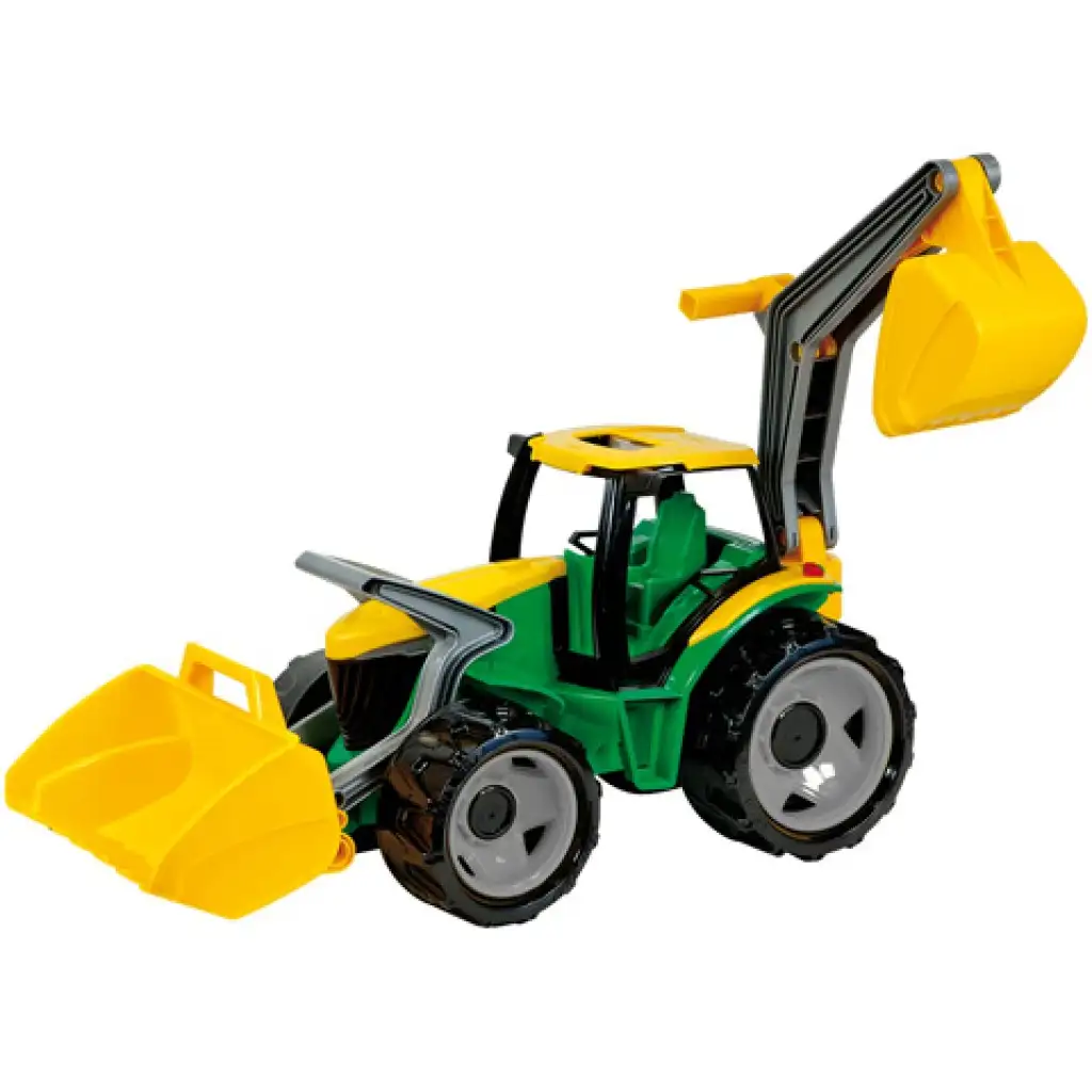 LENA: Óriás traktor homlokrakodóval és markolókanállal sárga/zöld 65cm kép 1