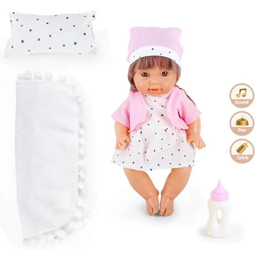 Pisilő baba hanggal és párnával 30cm kép 2