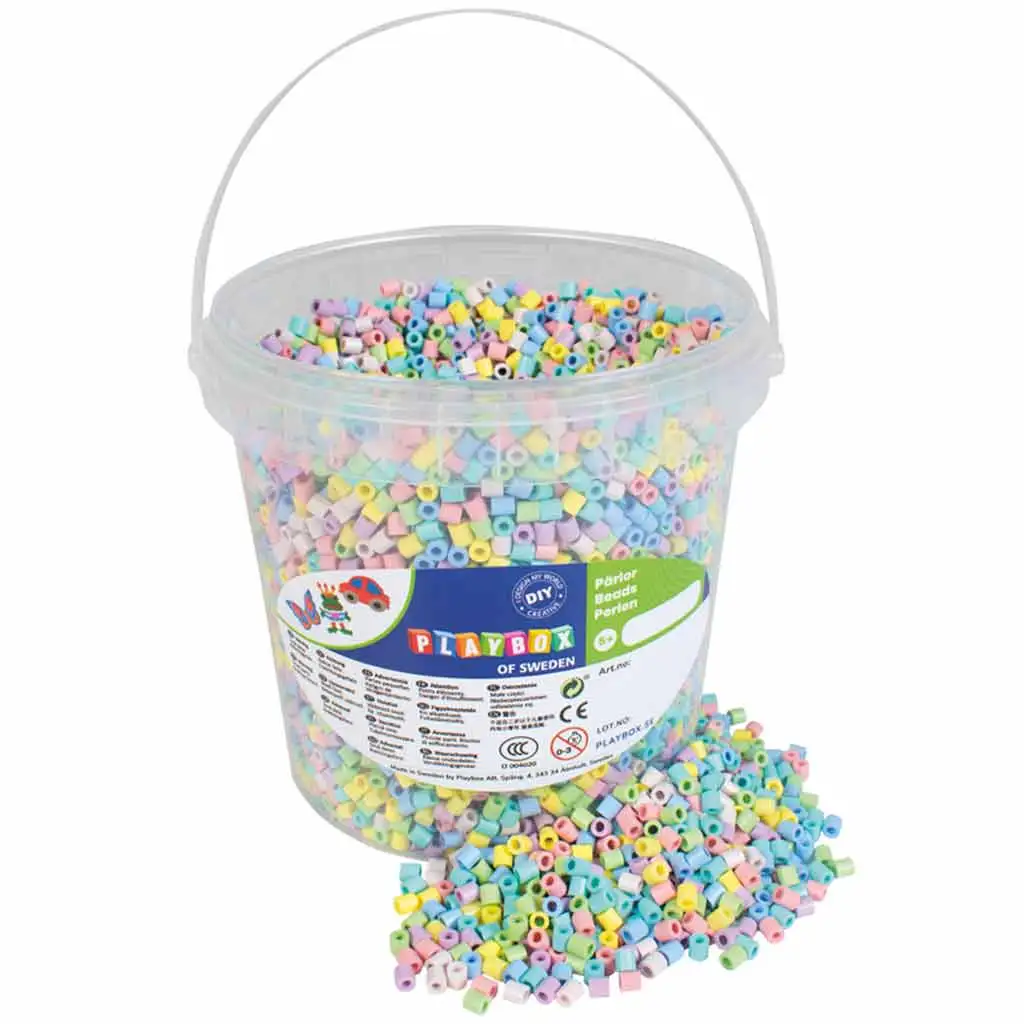 PlayBox: 5mm-es MIDI pasztell színű vasalható gyöngy szett vödörben 10.000db-os csomag kép 1