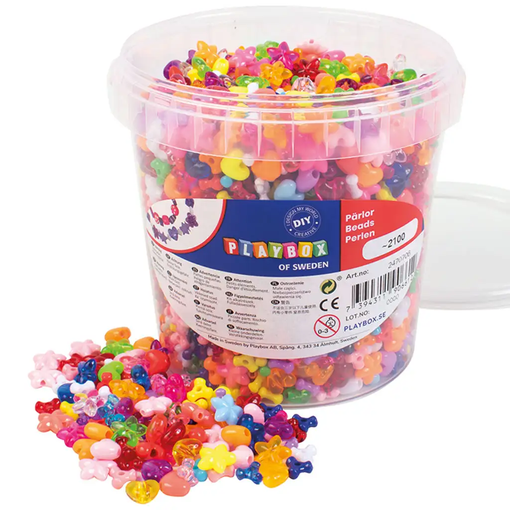 PlayBox: Fűzhető színes műanyag gyöngyök 8-13 mm 2100db kép 1