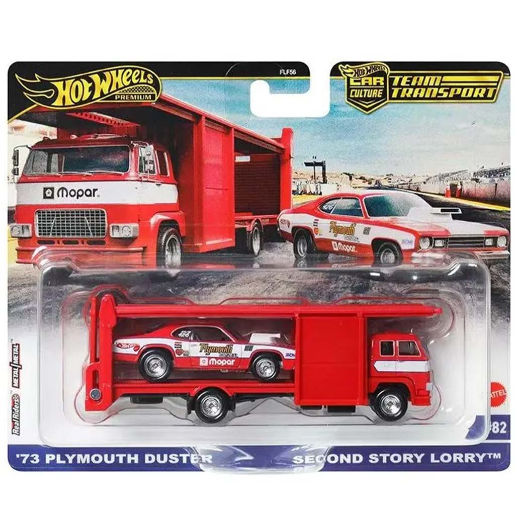 Hot Wheels: Second Story Lorry Prémium autószállító és 73 Plymouth Duster kisautó 1/64 - Mattel kép 1