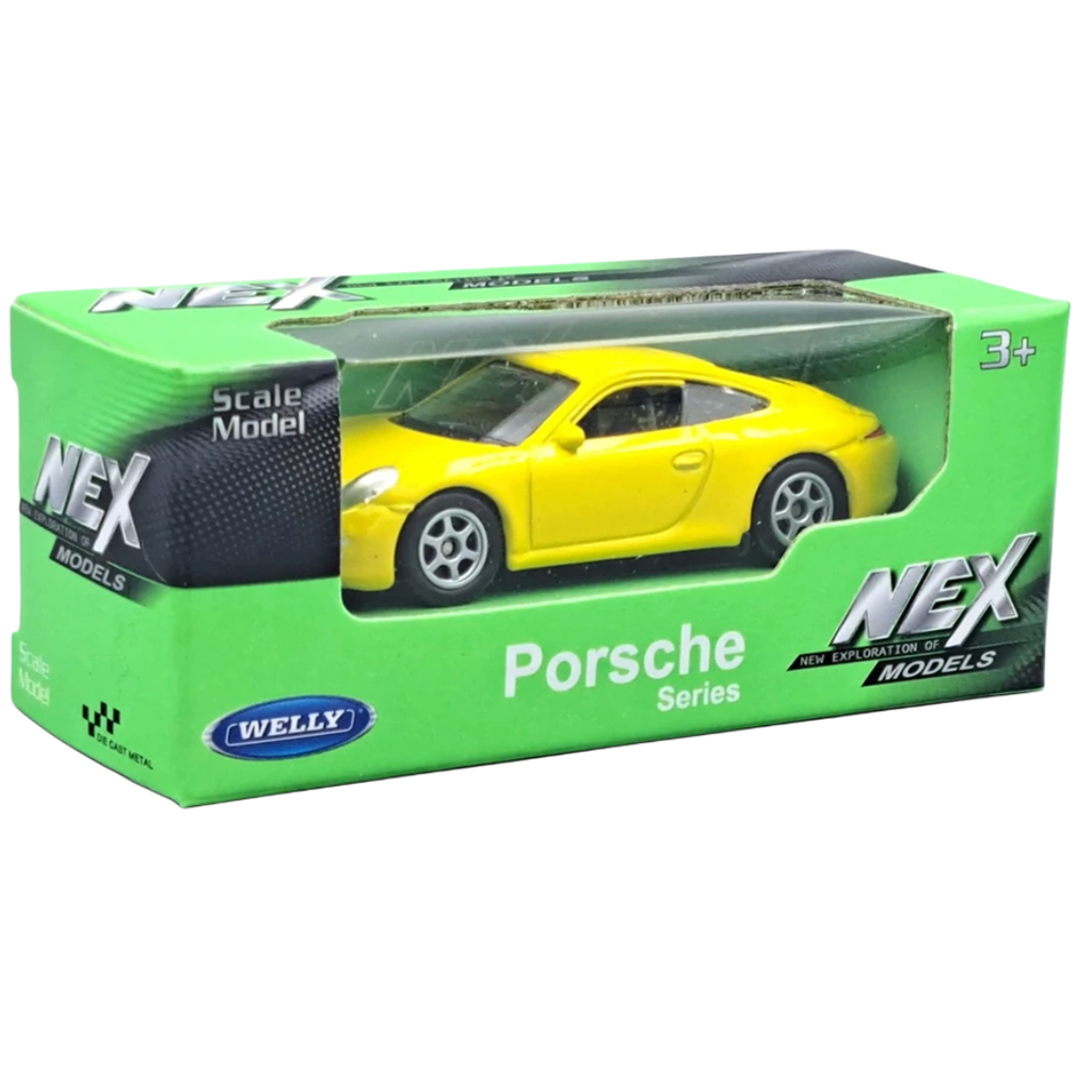 Welly: Porsche 911 (991) Carrera S sárga fém kisautó modell 1/64 kép 1