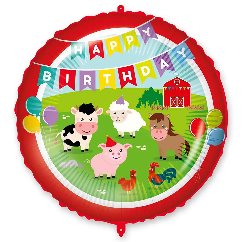 Szülinapi fólia lufi – „Happy Birthday” felirattal, farm állatos mintával 46cm kép 1