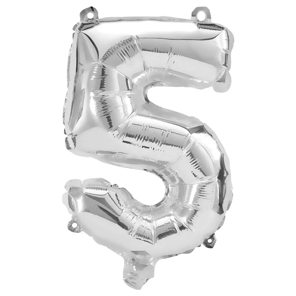 Számos fólia lufi ezüst színben – 5-ös szám 32cm kép 1