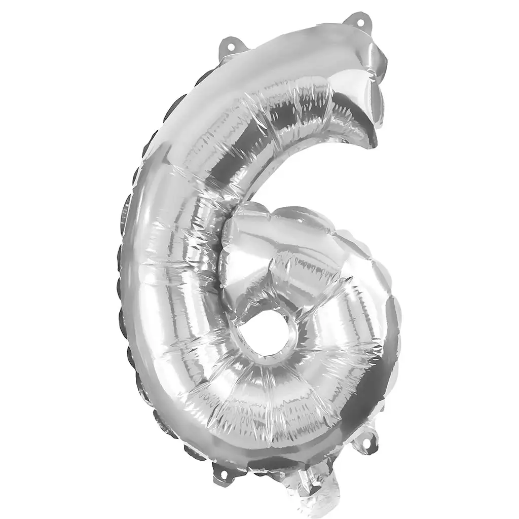 Számos fólia lufi ezüst színben – 6-os szám 32cm kép 1