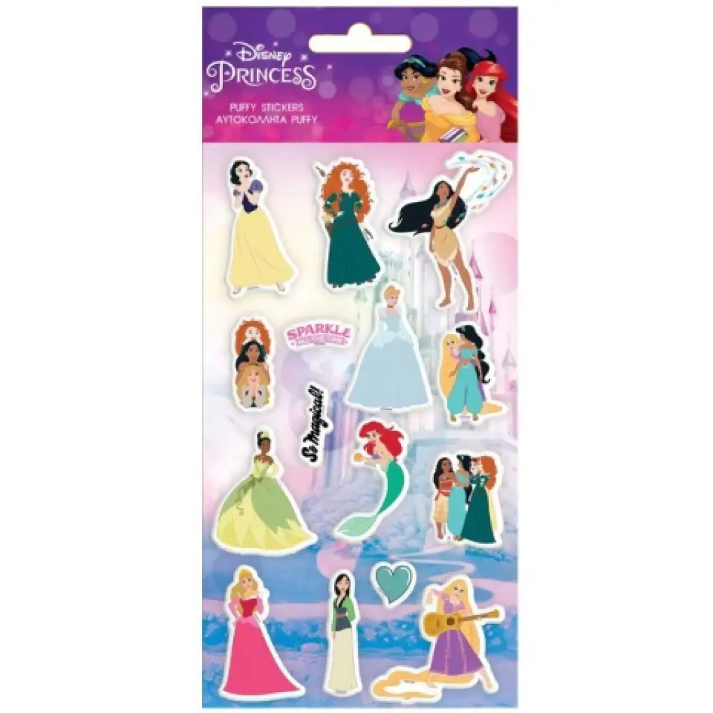 Csodálatos Disney Hercegnők 3D pufi matrica szett 10x22cm-es íven kép 1