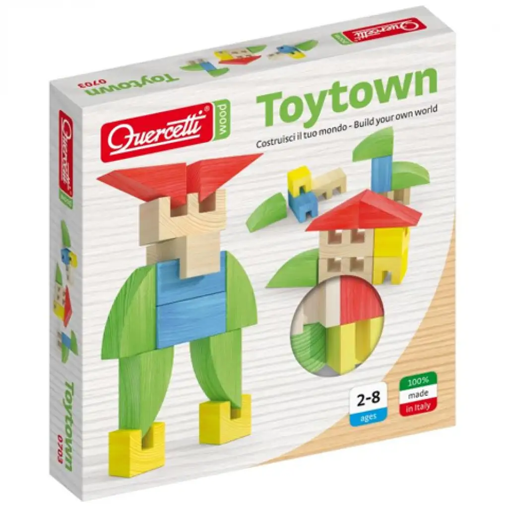 Quercetti: ToyTown Basic 15db-os fa építőjáték kép 1