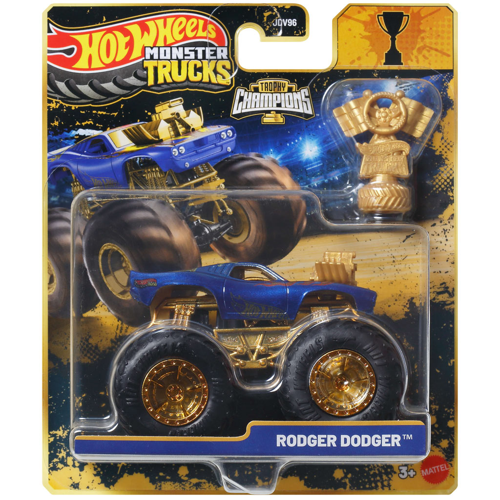 Hot Wheels Monster Trucks: Rodger Dodger bajnok monster kisautó serleggel 1/64 - Mattel kép 1