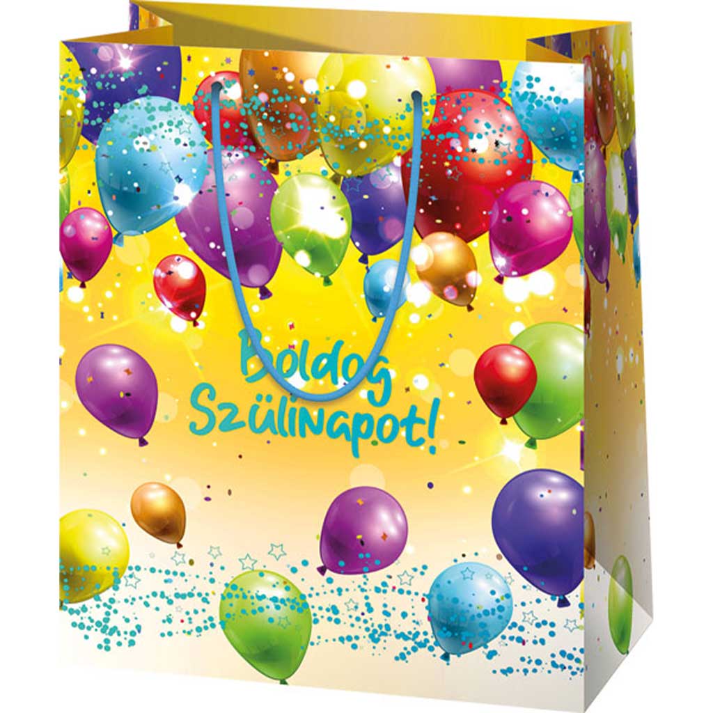 Boldog Szülinapot! sárga exkluzív nagy ajándéktáska 26x13x33cm kép 1