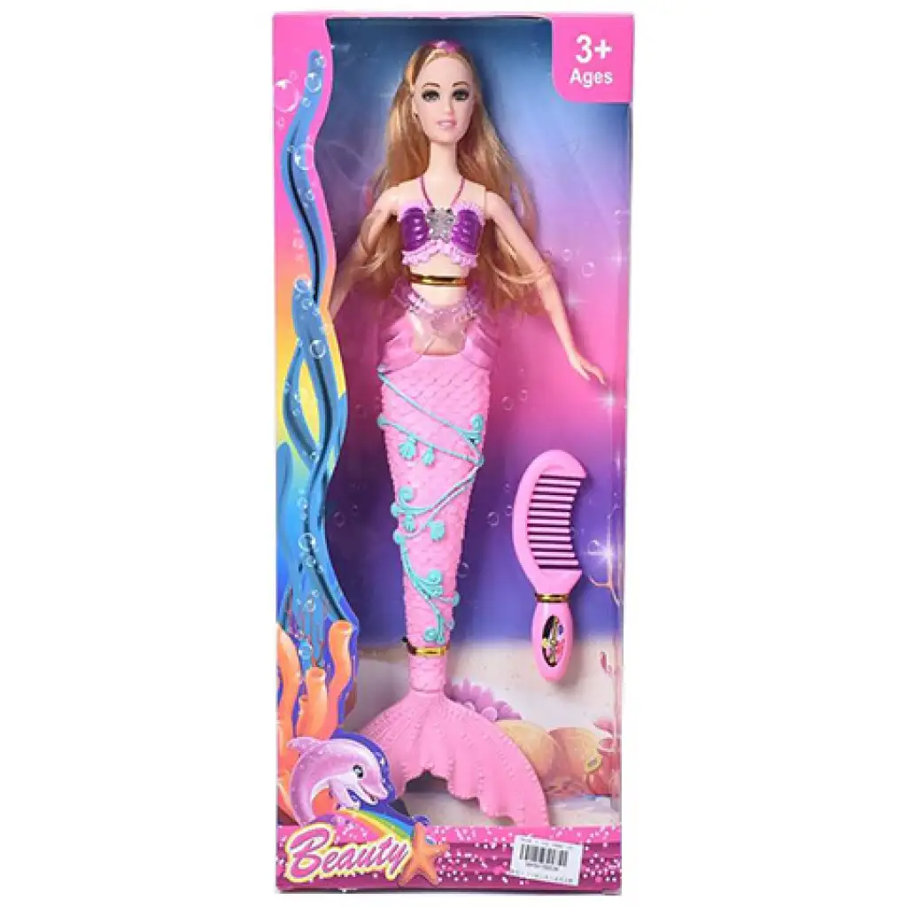 Szőke hajú sellő baba fésűvel 30cm kép 1
