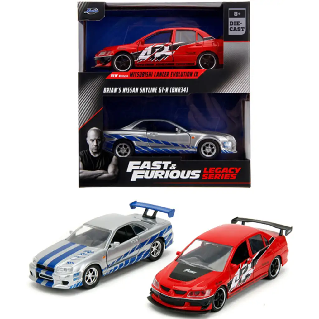 Halálos iramban: Mitsubishi Lancer Evolution IX és Nissan Skyline GT-R (BNR34) 2db-os csomag 1/32 méretarányban - Jada Toys kép 1