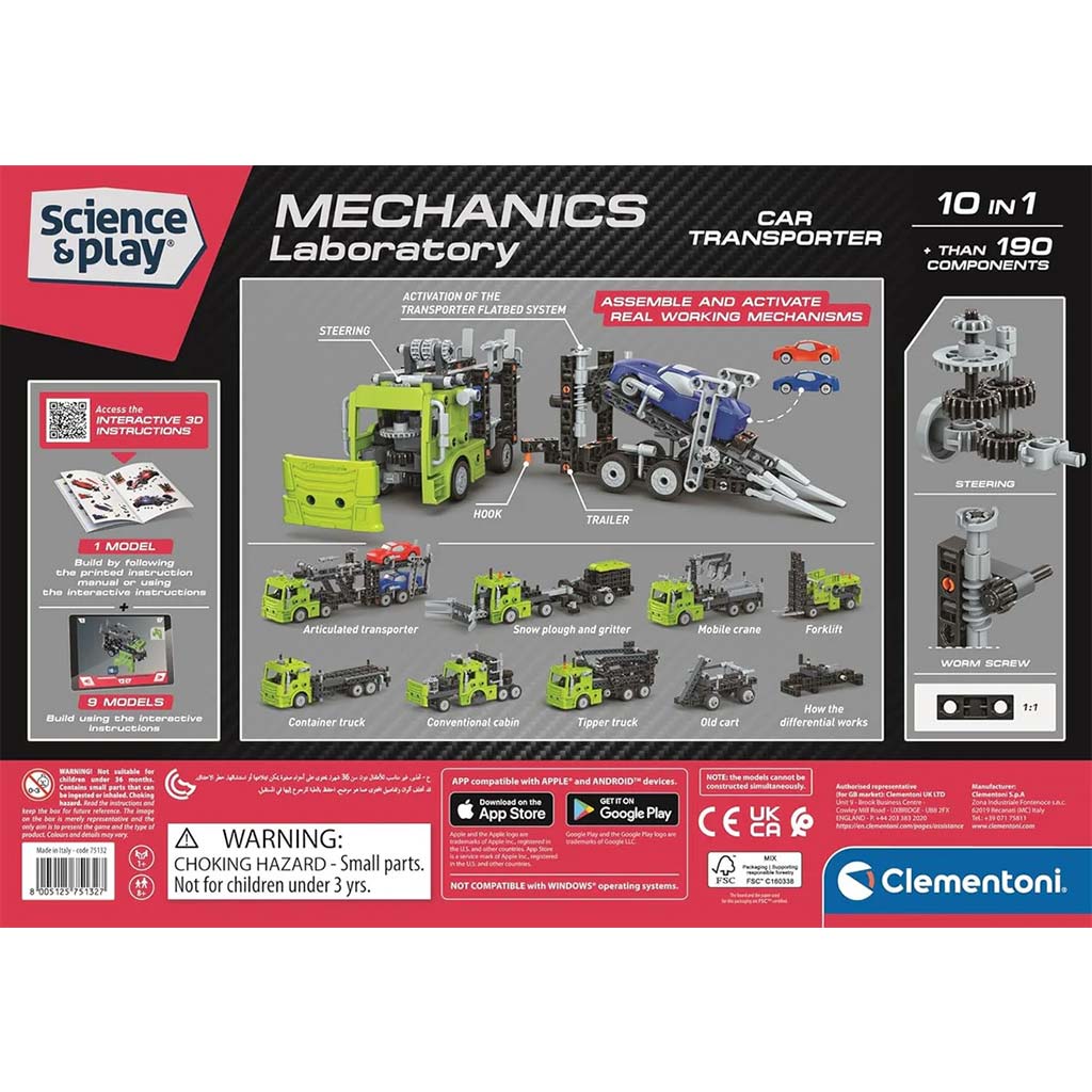 Science & Play: Mechanikai műhely - Kétszintes autószállító építőkészlet - Clementoni kép 2