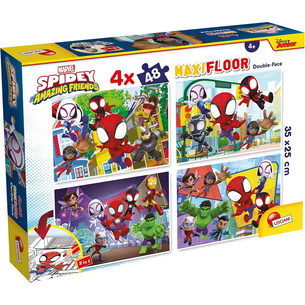 Marvel Spidey 2 az 1-ben maxi 4x48db-os puzzle és színező 35x25cm - Lisciani kép 1