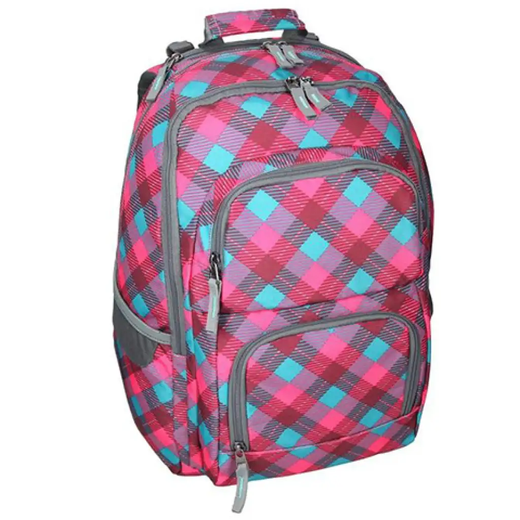Spirit: E-Bag pink és türkiz kockás lekerekített iskolatáska, hátizsák 46x34x22cm kép 1