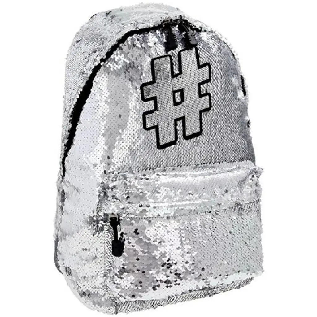 Spirit: Hashtag Silver flitteres iskolatáska, hátizsák ezüst színben 41x32x21cm kép 1