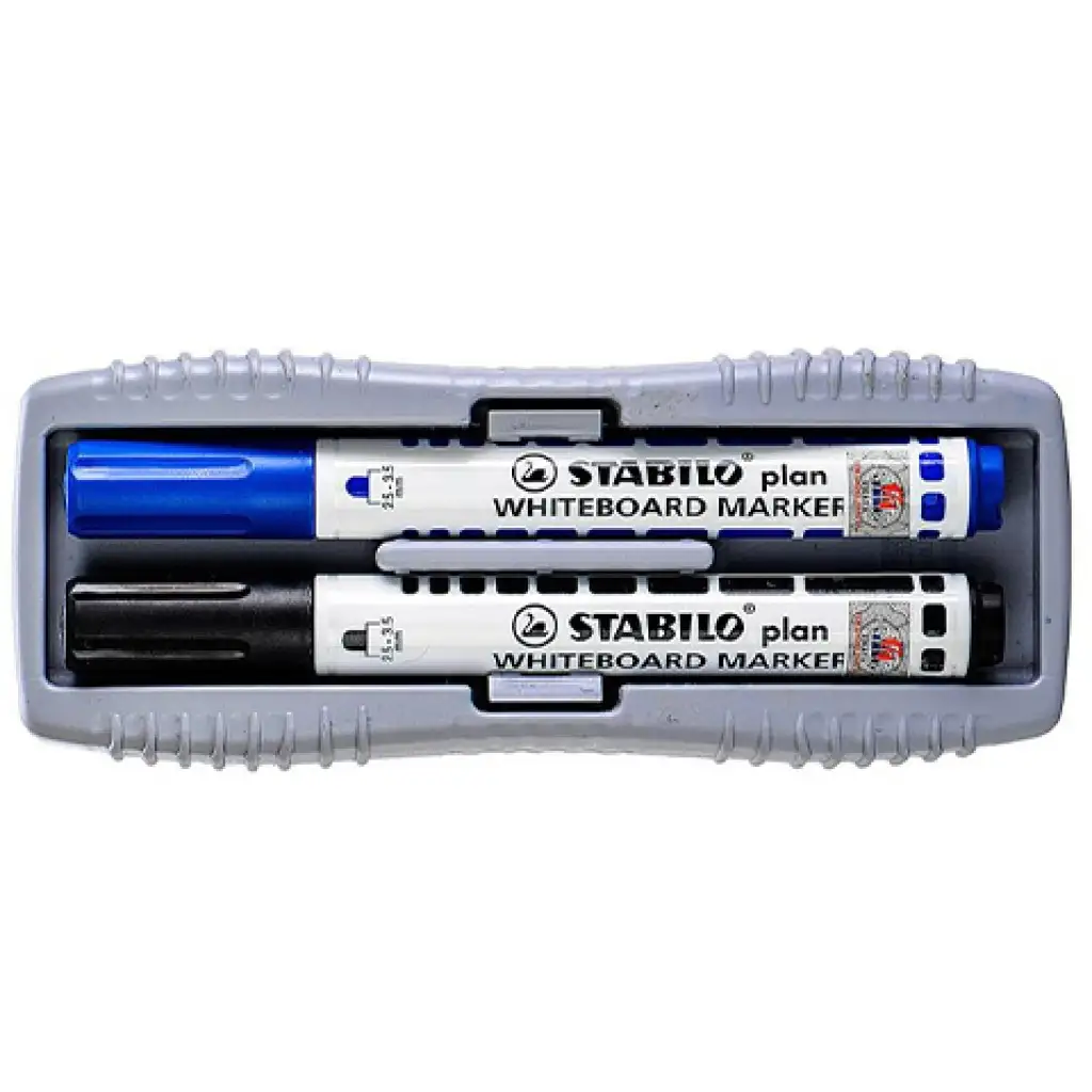 Stabilo: Plan WhiteBoard marker kék és fekete táblafilc + szivacs kép 2