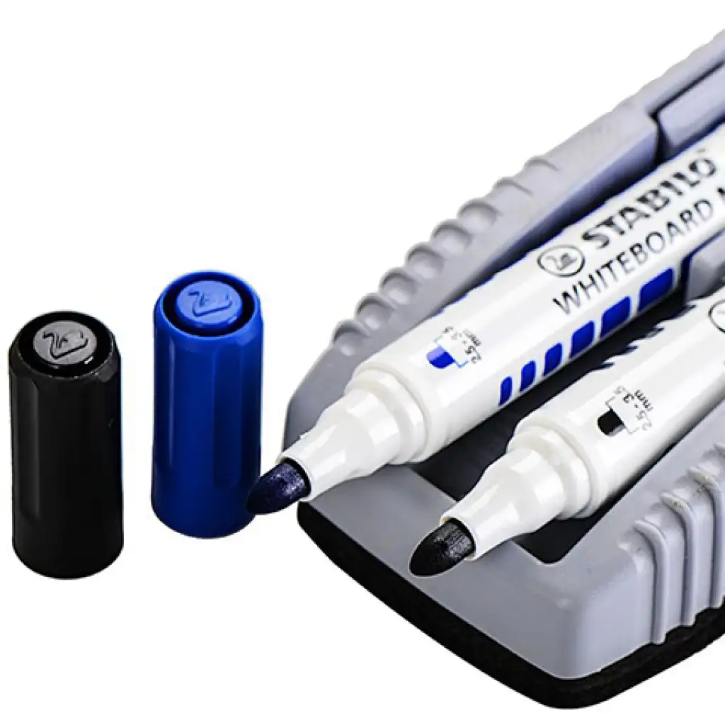Stabilo: Plan WhiteBoard marker kék és fekete táblafilc + szivacs kép 3