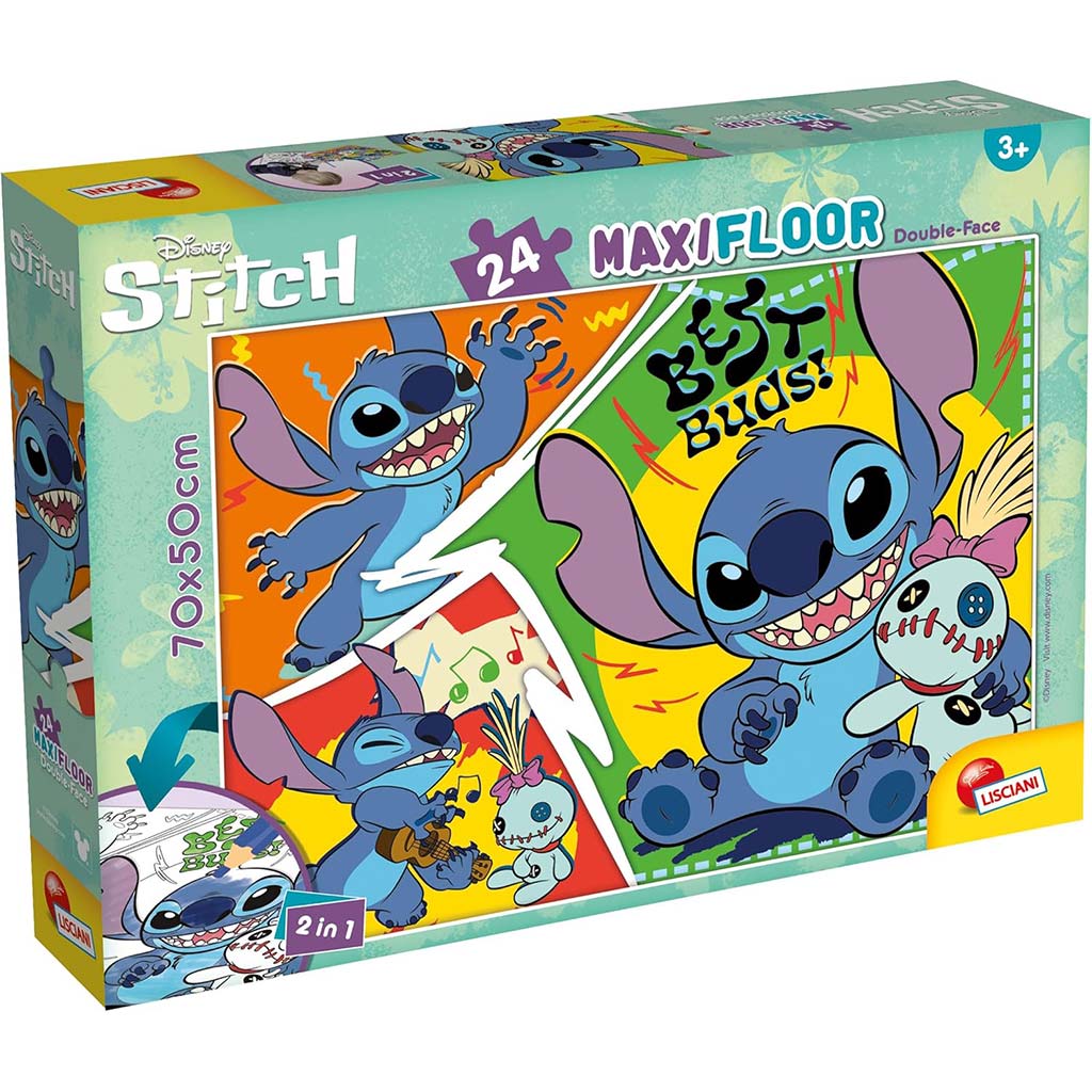 Disney Stitch 2 az 1-ben maxi 24db-os puzzle és színező 70x50cm - Lisciani kép 1